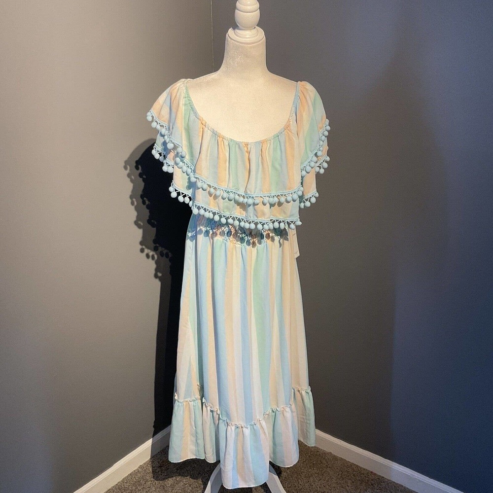 Women's Auri Dress Size Large Striped Pom Poms